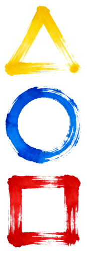 Three shapes: triangle, circle, and square